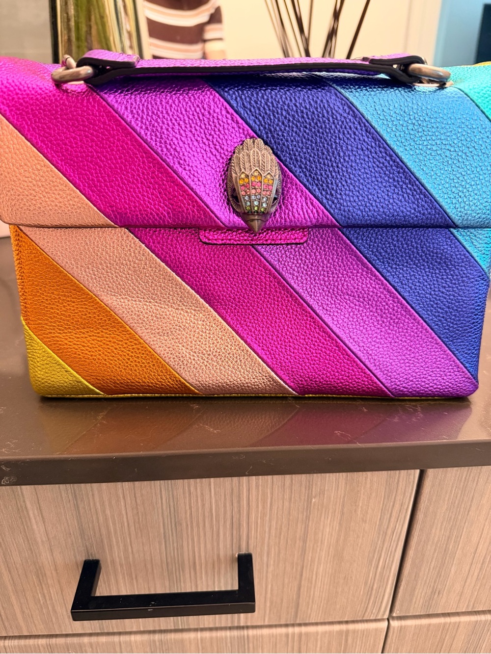 Kurt geiger Multicolor Diagonal Stripe Leather Shoulder Bag